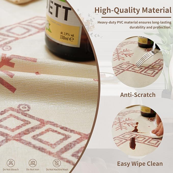 Rectangle Table Cloth,100% Waterproof Tablecloth Oil Proof Spill Proof Vinyl Table Cloth, Wipe Clean Plastic Table Cover for Dining, Camping, Indoor and Outdoor 54" x 120",Snowflake