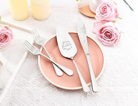 Galaxozent Wedding Presents for Couples, Sliver Wedding Cake Knife and Server Set, Cake Cutting Set, Bridal Shower Anniversary Engagement Presents For Mr and Mrs Set of 4