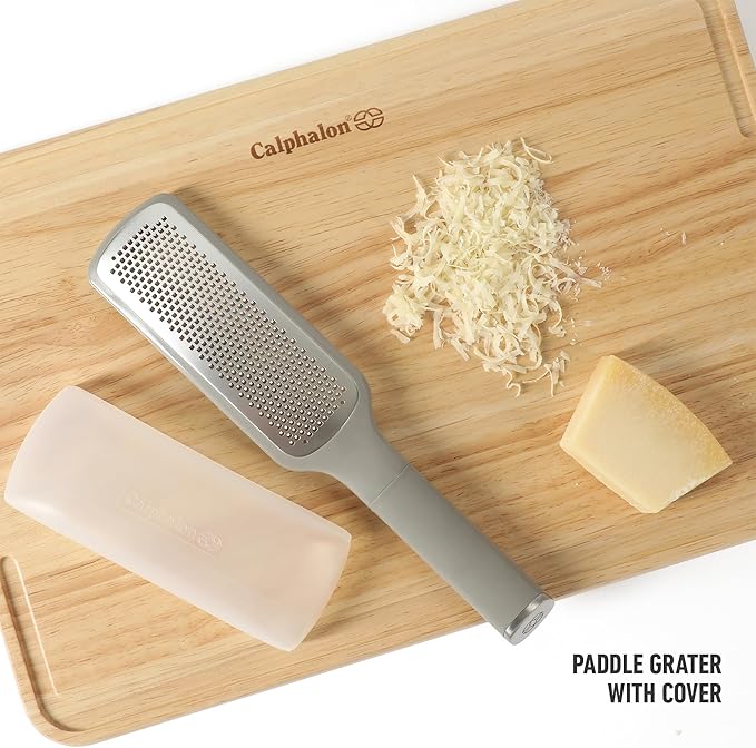 Calphalon Edge Stainless Steel Handheld Cheese Grater W/Cover & Rubber Handle - Taupe