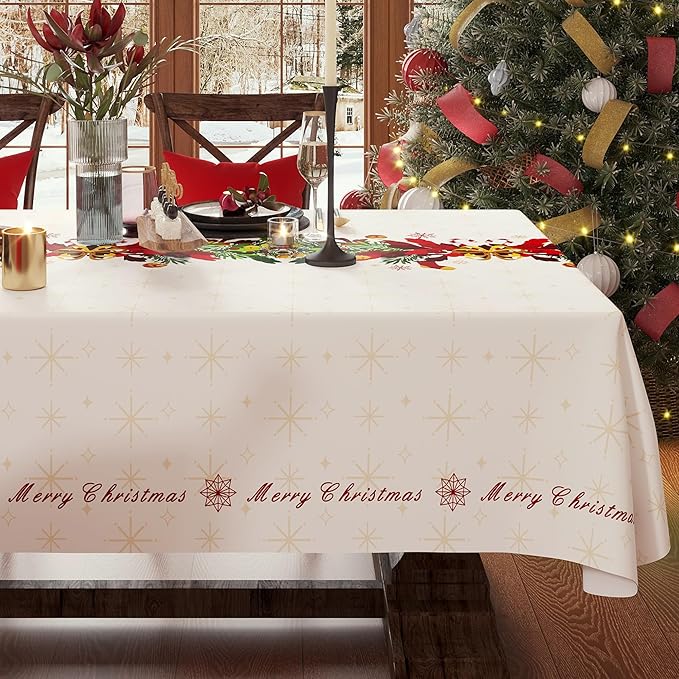 Christmas Rectangle Table Cloth,100% Waterproof Tablecloth,Christmas Decorations for Home, Vinyl Tablecloth Plastic Table Cover for Party，Picnic,Dining,Outdoor 54" x 78",Frosted Wreath