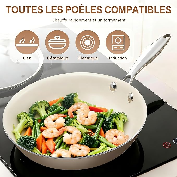 Jovire 8.5 Inch and 10.25 inch Ceramic Nonstick Frying Pan Skillet - PFAS-Free, Non-Toxic, Oven Safe & Induction Ready, Aluminum Cookware with Stainless Steel Handle