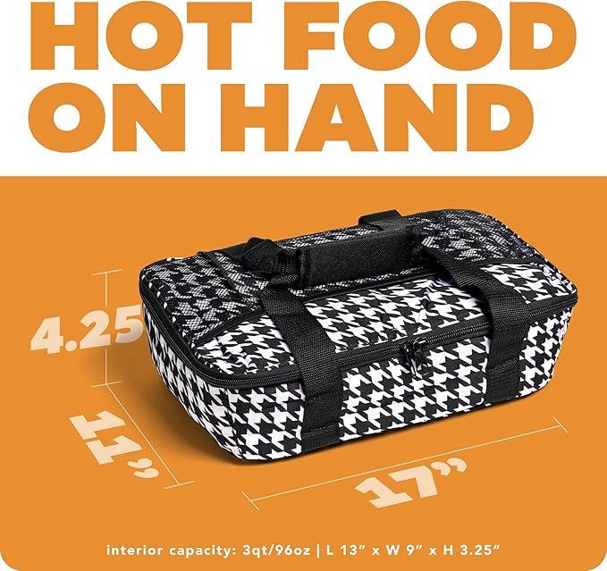 HOTLOGIC Max Large Portable Electric Food Heater W/Glass - Innovative Food Warmer and Heated Lunch Box for Adults Car/Home - Easily Cook, Reheat, and Keep Your Food Warm - Houndstooth - 120V