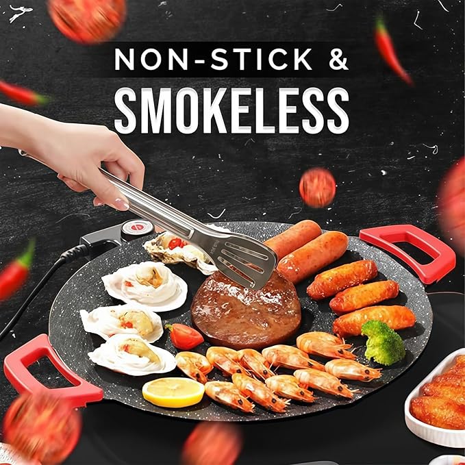 Non-Stick Electric Indoor Grill Pan, Multi-functional electric griddle Nonstick for Cooking Steaks, portable electric korean bbq grill, for Cooking Steaks, Pancakes & BBQ (black,36cm)