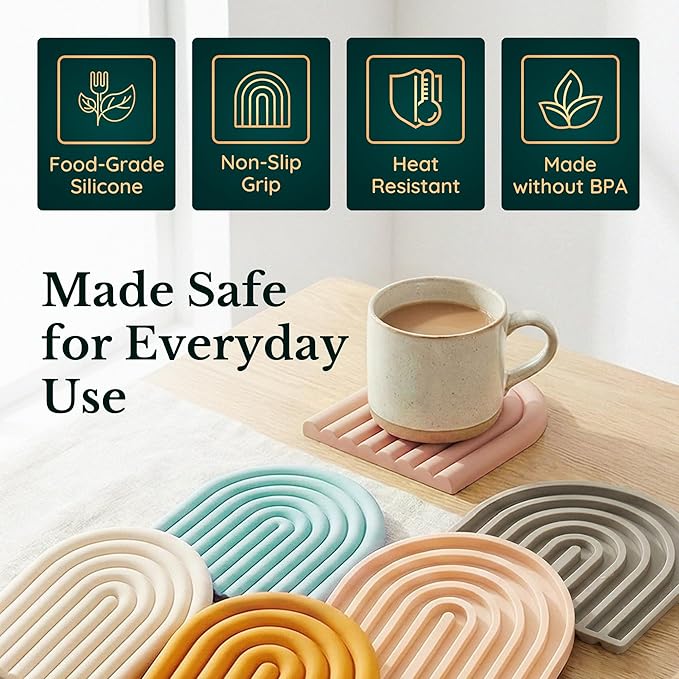 Silicone Trivets for Hot Dishes, Heat-Resistant, Non-Slip Pot Holders for Kitchen & Coasters Durable Hot Pads for Pots, Pans, Baking Dishes & Kitchen Appliances Set of 2 Lotus Pink