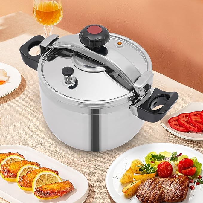 Bokknppo Stainless Steel Pressure Cooker Large Capacity 60Kpa Pressure Pot Explosion-proof Compound Bottom Pressure Canner with Pressure Limiting Valve for Gas Stove Induction Cooker (9L/9.51 Qt)
