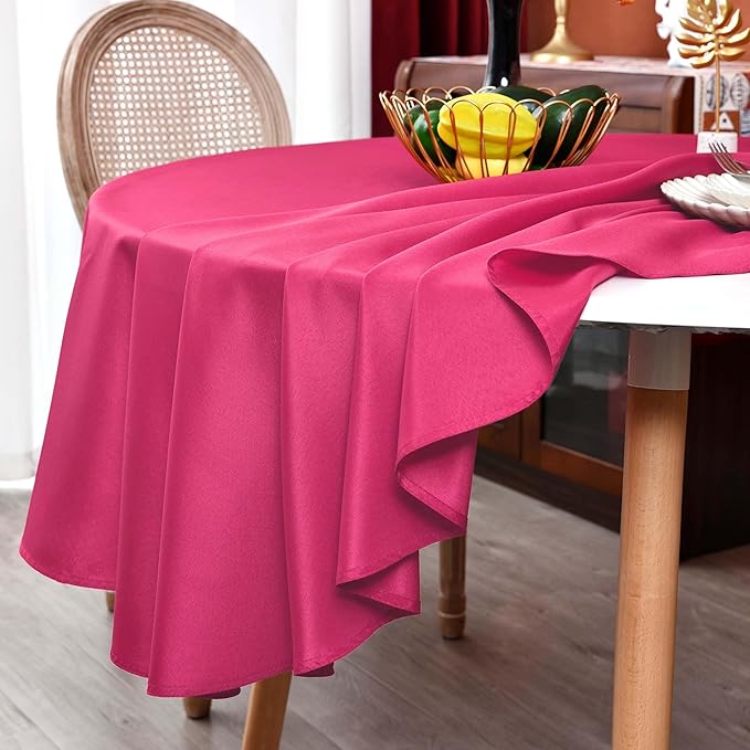 MEANMOY Hot Pink 210 GSM Water & Stain Resistant Round Tablecloth for Circle Table - Solid 90 Inch Fuchsia Table Cloth Cover in Wrinkle Free Durable Washable Polyester Fabric for Party, Banquet