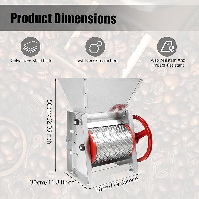 Coffee Bean Peeling Machine, Manual Beans Shelling Machine with Handle, 304 Stainless Fresh Coffee Bean Sheller Household Sheller with Double Discharge Ports for Shops, Farms, Homes Use