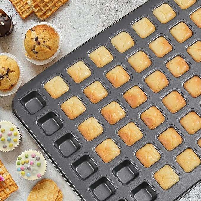 Biubumtu 1-Piece 48 Cup Steel Mini Muffin Pan – Non-Stick Bakeware Mini Cupcake Tin(Square