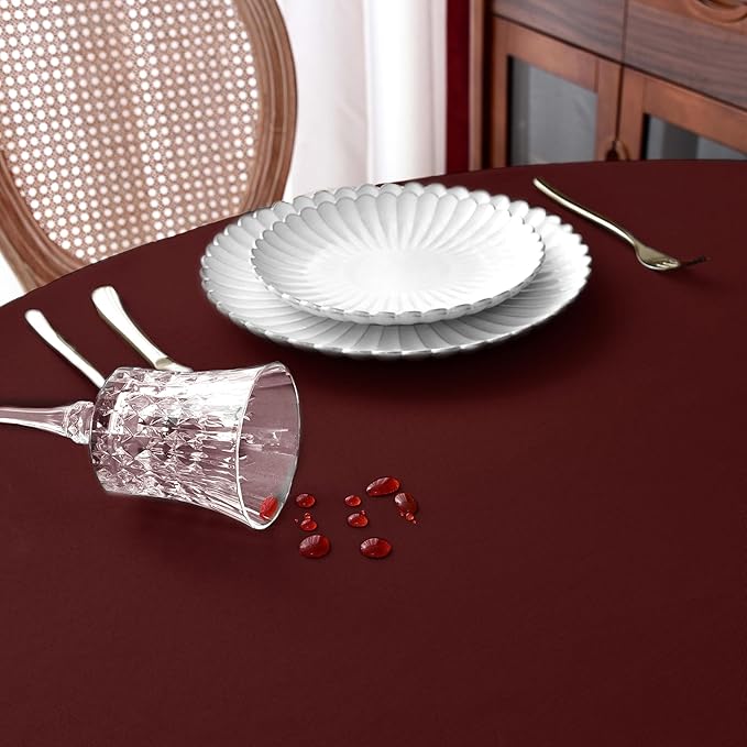 MEANMOY Burgundy 210 GSM Water & Stain Resistant Round Tablecloth for Circle Table - Solid 70 Inch Dark Red Table Cloth Cover in Wrinkle Free Durable Washable Polyester Fabric for Party, Banquet