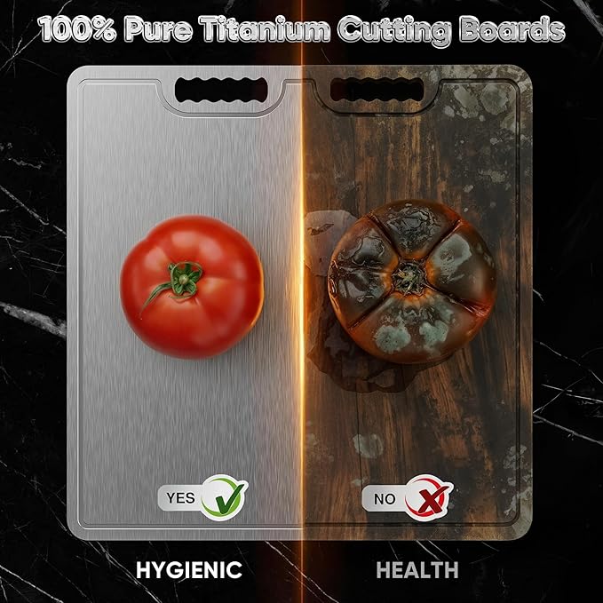 Titanium Cutting Board,100% Pure Titanium Cutting Boards for Kitchen, 2025 New Double Sided Food-Grade Chopping Board for Cutting Meat Vegetable Fruit-Medium(14x10in)