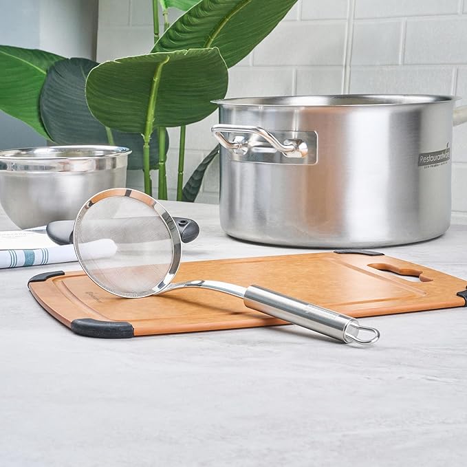 Restaurantware 11.5 in Stainless Steel Fine Mesh Strainer - German Standard Sieve Sifter with Ergonomic Handle, Dishwasher Safe - Reinforced Metal Food Strainer for Quinoa, Soup, Sauce, Baking