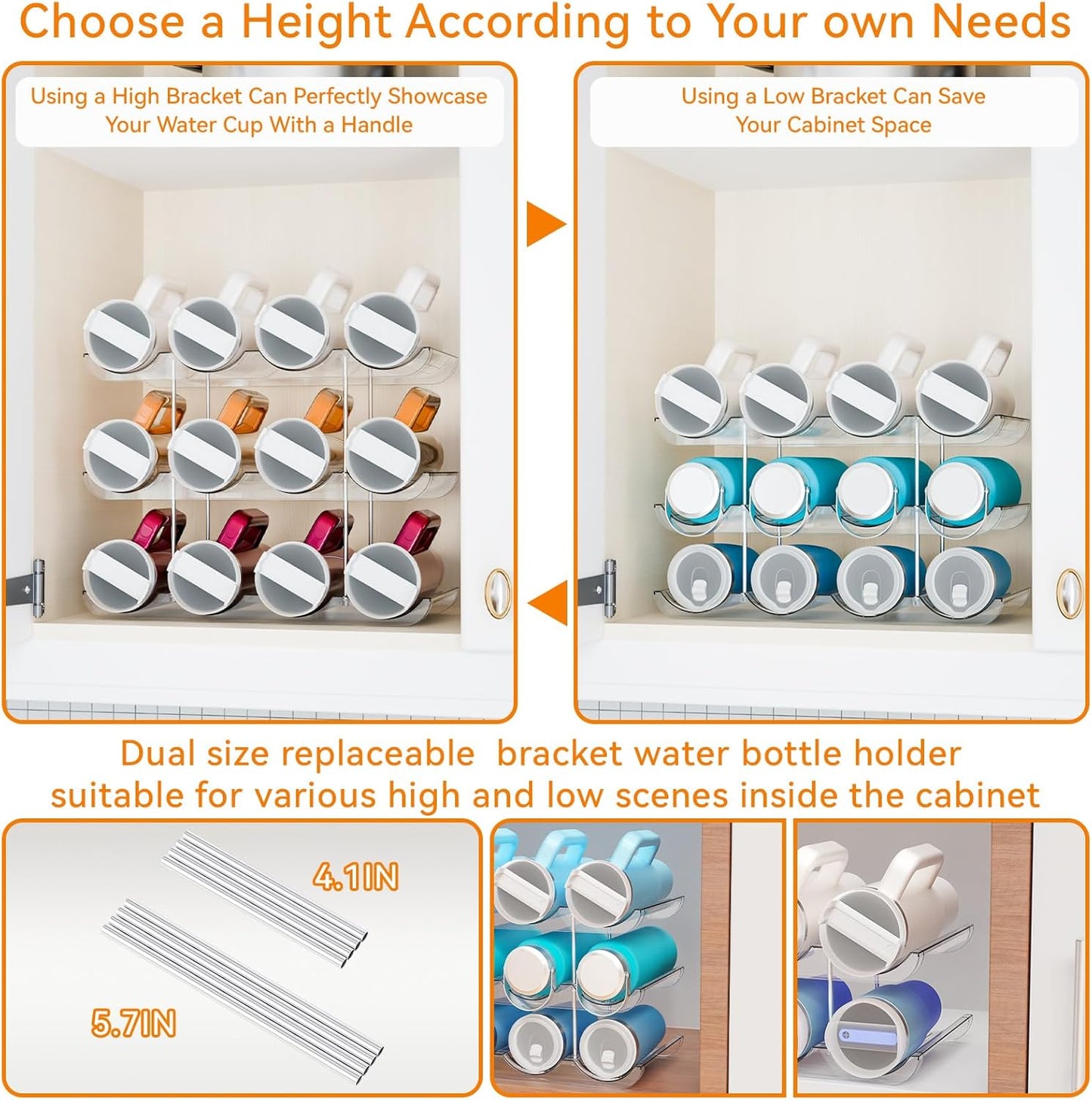 Yieach 3 Tier Stackable Water Bottle Organizer for Cabinets 40 oz Stanley Cup,Yeti and Other Tumbler Organizer,Larger Compartment Stanley Cup Holder,Waterbottle Storage and Wine Rack for Fridge