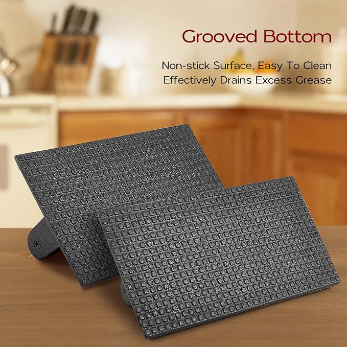 Onader 8.4 Inch Rectangle Smash Burger Press, Cast Iron Grill Bacon Press Set of 2