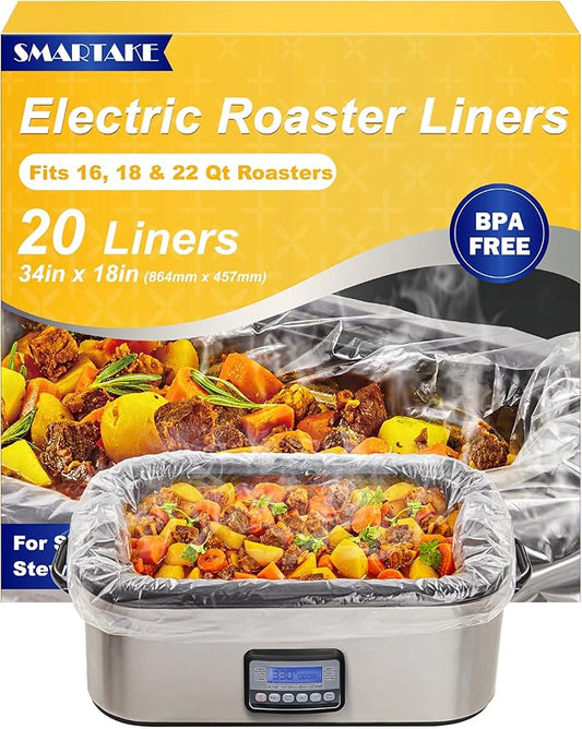 SMARTAKE Electric Roaster Liners, 20 Count Disposable Roaster Liners, Fits 16, 18, 22 Quart Roasters, Roaster Pan Oven Liners Plastic Cooking Bags for Instant Cleanup, 18 x 34 Inch