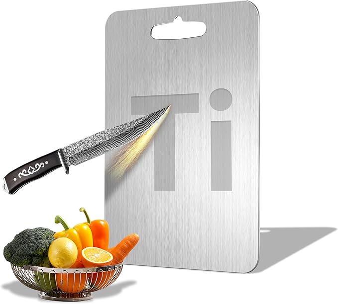 Titanium Cutting Board - 100% Pure Titanium Cutting Boards for Kitchen Double Sided Non Toxic Titanware for Meat/Vegetables, Hygiene Durable Dishwasher Safe Metal Chopping Board Large