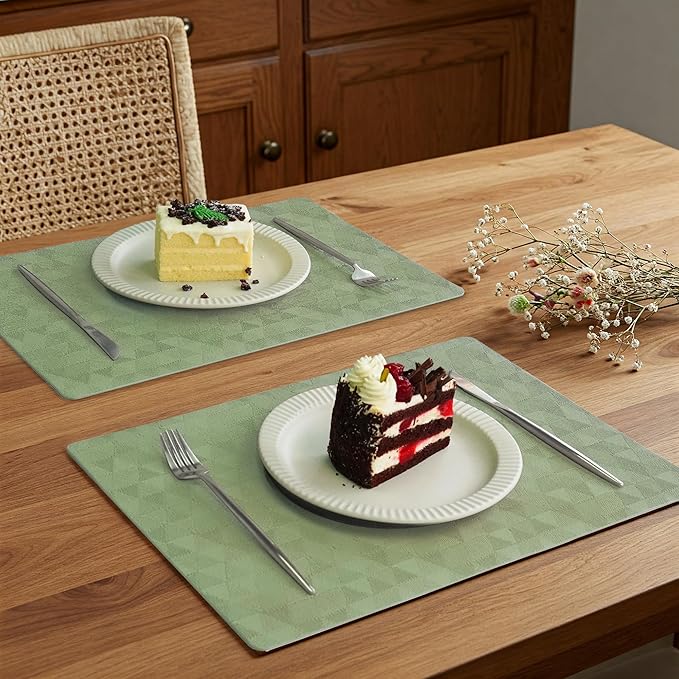 Jovono Faux Leather Placemats Set of 8, 17.8"x11.8", Waterproof & Oil-Proof Table Mats, Easy-Clean Washable Kitchen Place Mats for Dining Table, Fabric Texture, Sage Green Mat