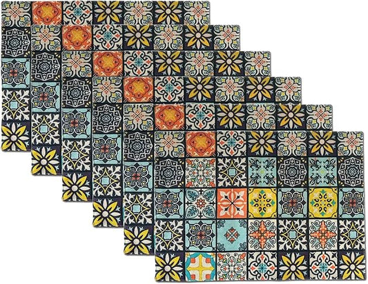 Mandala Bohemian Placemats Set of 6 Two-Sided Washable Table Placemat Boho Mat Fabric Cloth Vintage Flower for Farmhouse Kitchen Outdoor Dining Decor 12x18 Inch (Bohemian A)