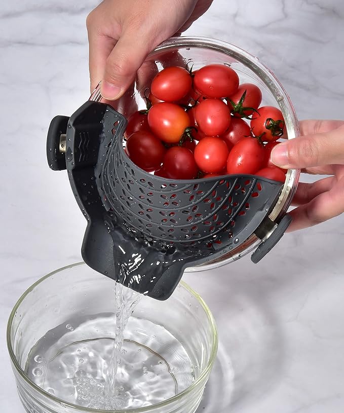 Strain Pot Strainer and Pasta Strainer - Adjustable Silicone Clip On Food Strainers for Pots, Pans, and Bowls - Kitchen Drainer Colander