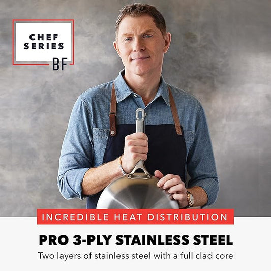 GreenPan x Bobby Flay Stainless Steel 10” & 12” Frying Pan Skillet Set, Induction Compatible, Durable, Dishwasher Safe, Oven & Broiler Safe 400°F, Tri Ply Clad Pans, Heat Responsive Core, 2-Piece Set