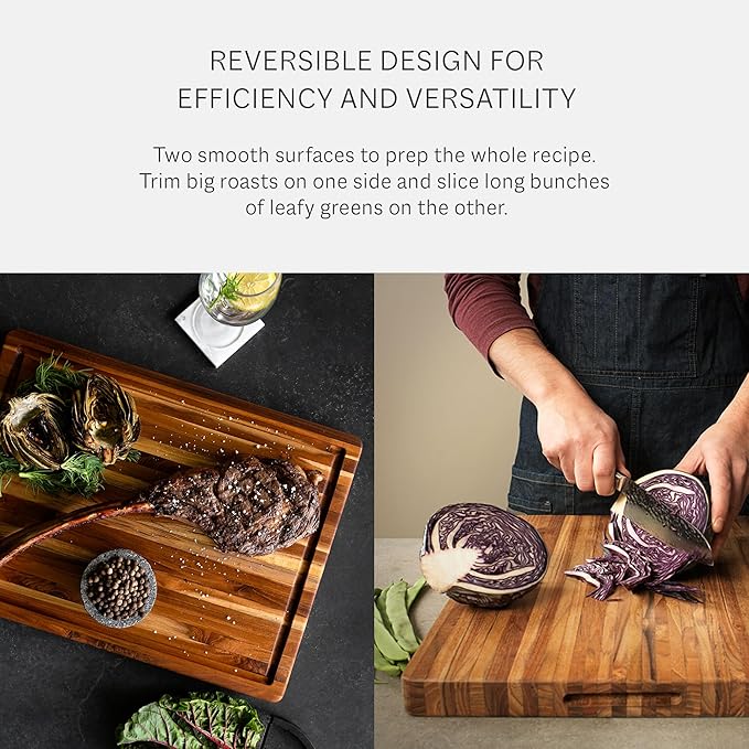Teakhaus Cutting Board - Small (S) Wood Cutting Board with Juice Groove (14”L x 10”W) Holiday Gift Ideas for Men and Women - Gift-Ready, Thin, Lightweight, Reversible, Knife Friendly - FSC Certified