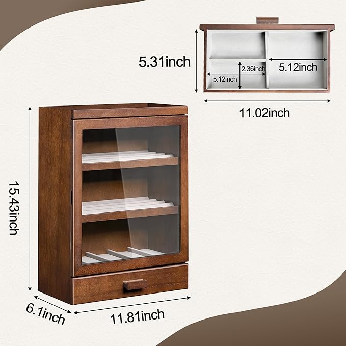 Singlispark Pocket Knife Display Case for 25 Knives, Large Wooden knife Cases for Collections, Vertical Knife Storage Case with Acrylic transparent panel for Men Gifts (Walnut)