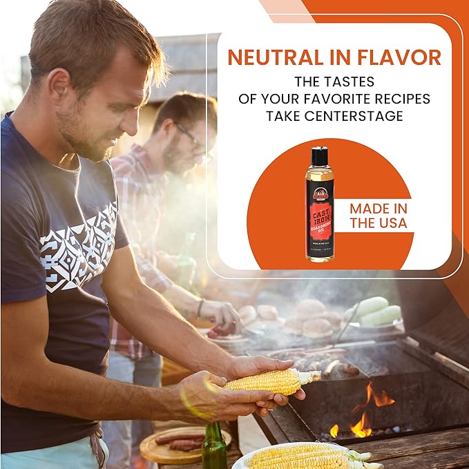 Heritage Products Cast Iron Seasoning Oil - Low-Smoke, Hi Temp All-Natural Skillet Conditioner for Dutch Oven, Griddle, Camp Grill – Cleans, Protects Cast Iron Cookware with Avocado Oil