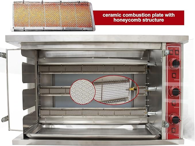 TECHTONGDA Gas Convection Toaster Ovens Commercial Air Fryer Automatic Rotary Grill 122℉-572℉ for Sheep Chicken 3 Layer