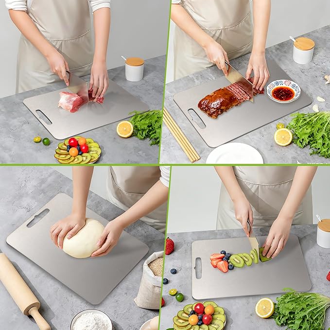 HaohaoT Foodgrade Stainless steel Cutting Board, Cutting Boards for Kitchen, 2026 New Double Sided Food-Grade Chopping Board for Cutting Meat Vegetable Fruit Outdoor or Indoor(13.5"L x 9"W)