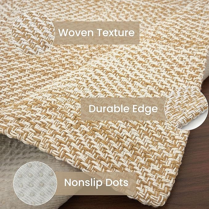 IOHOUZE Washable Runner Rug 2x7 Non Slip Runners for Hallways Entryway Runner Indoor, Kitchen Rugs Woven Cotton Floor Carpet for Kitchen Hall Entrance Bedroom, Warm Beige/Orange/Apricot