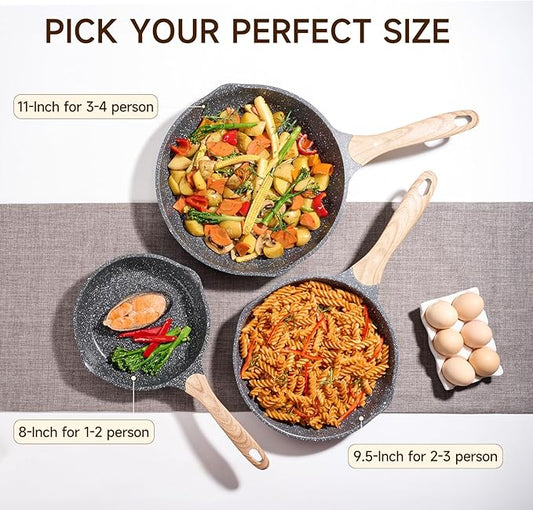 JEETEE 8 Inch Nonstick Frying Pan, Stone Coating Cookware, Nonstick Omelette Pan with Heat-Resistant Handle, Compatible with All Stoves (Grey)