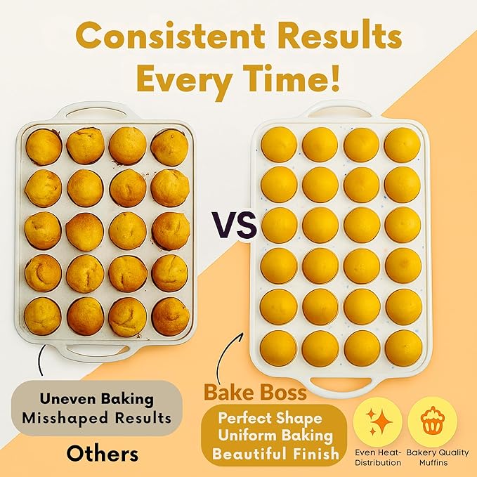 1-Pack Mini Muffin Pan – 24-Cup Silicone Mini Muffin Pans for Baking with Metal-Reinforced Handles – Nonstick, BPA-Free Silicone Muffin Tray for Mini Cupcakes & Snacks – Dishwasher Safe, Cream