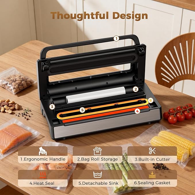 Vacuum Sealer Machine for Food, Multifunctional Automatic Food Saver for Dry, Moist & Canister Sealing, Built-in Cutter & Bag Storage | Complete Kit with 2 Rolls & 10 Bags