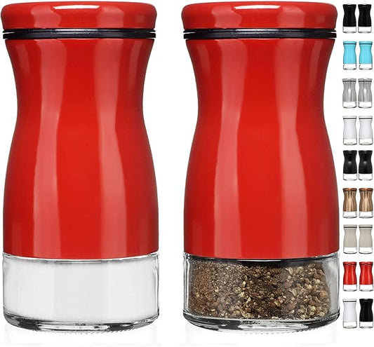 Salt and Pepper Shakers Set with Adjustable Pour Holes by CHEFVANTAGE - Red