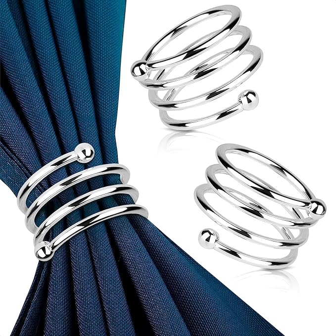 Silver Napkin Rings Set of 8 – Elegant Easter Napkin Ring Holders, Sturdy Metal Holiday Table Decor for Weddings, Parties and Family Dinners, Great Kitchen Gifts Idea for Hosts and Seasonal Holidays