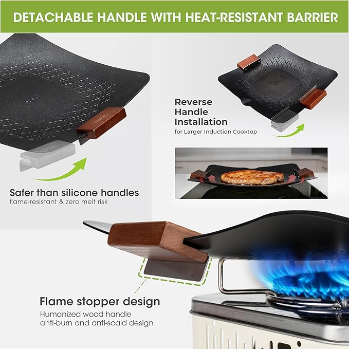 Alocs Korean BBQ Grill Pan with Bag, 12.6'' Cast Aluminum Nonstick Coating, Lightwight 2.2 Pounds, Rectangular Grill Pan for Stove Top, Portable Outdoor Camping BBQ