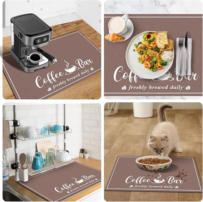 Absorbent Coffee Mat, Fashion Dish Drying Mat for Kitchen Counter Coffee Bar Accessories Espresso Machine Dish Rack 16" x 24" Brown
