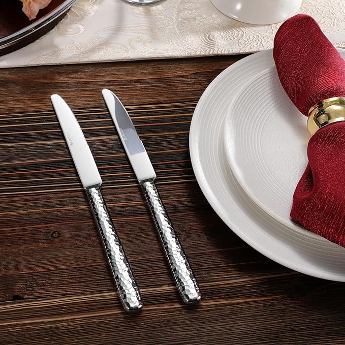 KEAWELL Premium 9.3" Louise Dinner Knives, Set of 4, Brightly-Mirror polished, Stainless Steel, Dishwasher Safe (Hammered)