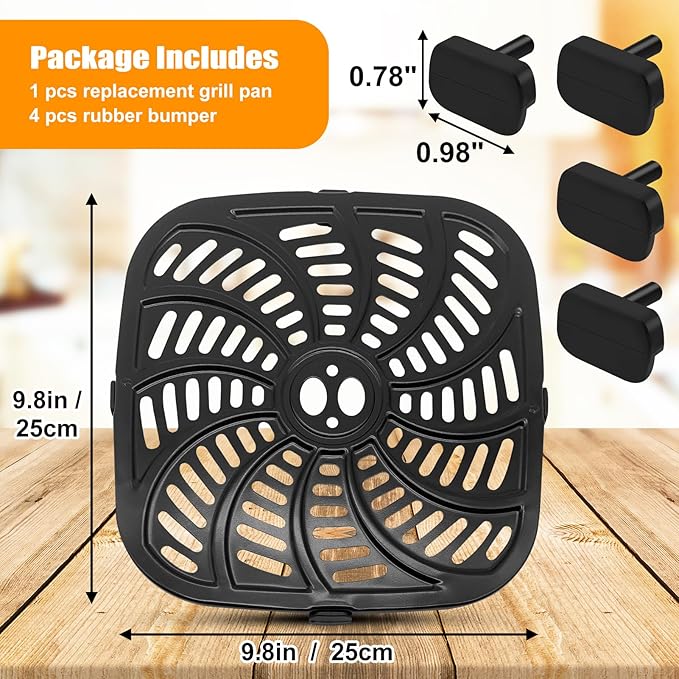 GWBSXM Air Fryer Grill Pan for Gourmia GAF856 GAF826 8QT, Nonstick 9.8''*9.8'' Square Air Fryer Replacement Parts Accessories Rack Tray Grill Plate Crisper Plate