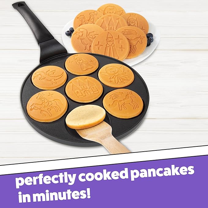 CucinaPro Fantasy Friends Mini Pancake Pan - Nonstick Griddle w Long Handle for Breakfast Magic, Featuring a Princess Castle & More, 7 Unique Flapjacks- Kitchen Baker- Girls Easter Basket Stuffer Gift