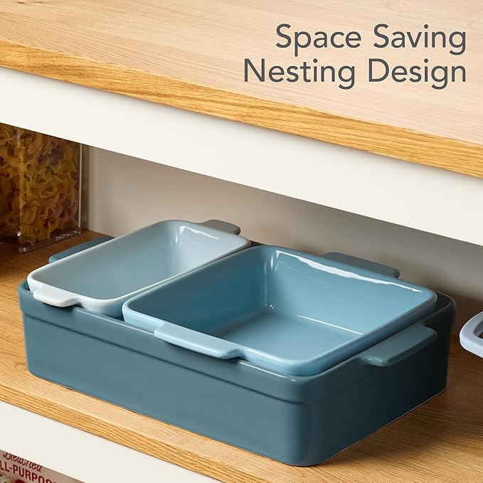 Best Choice Products 3-Piece Ceramic Bakeware Set, Stoneware Baking Dishes, Porcelain Casserole Bakeware Dishes, Serving Dishes - 9x12 Casserole, Loaf Pan, 8x8 Baking Dish - Cornflower Blue