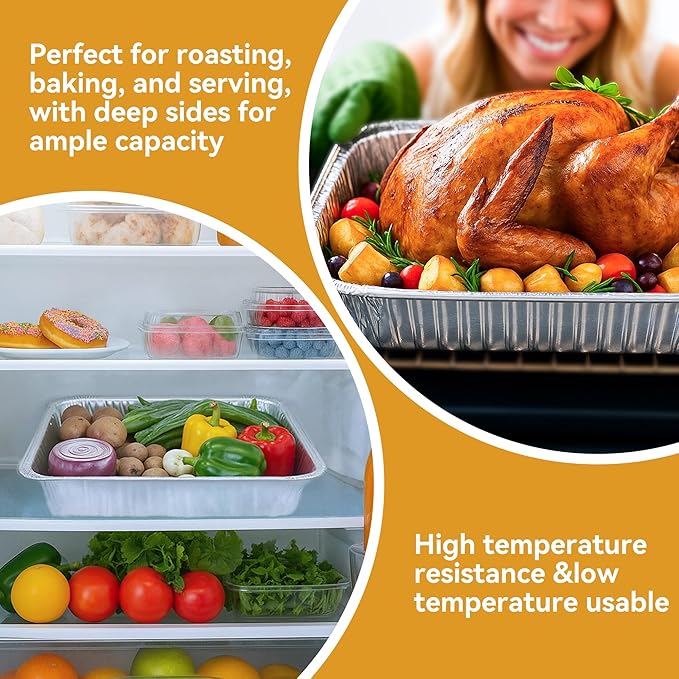 BondOnLum Disposable Aluminum Foil Pan, Family Size Baking Container, Deep Rectangular,9×13 Half Size,Tin Pans for Roasting,Catering,Picnic or Holiday needs (30 Pack)