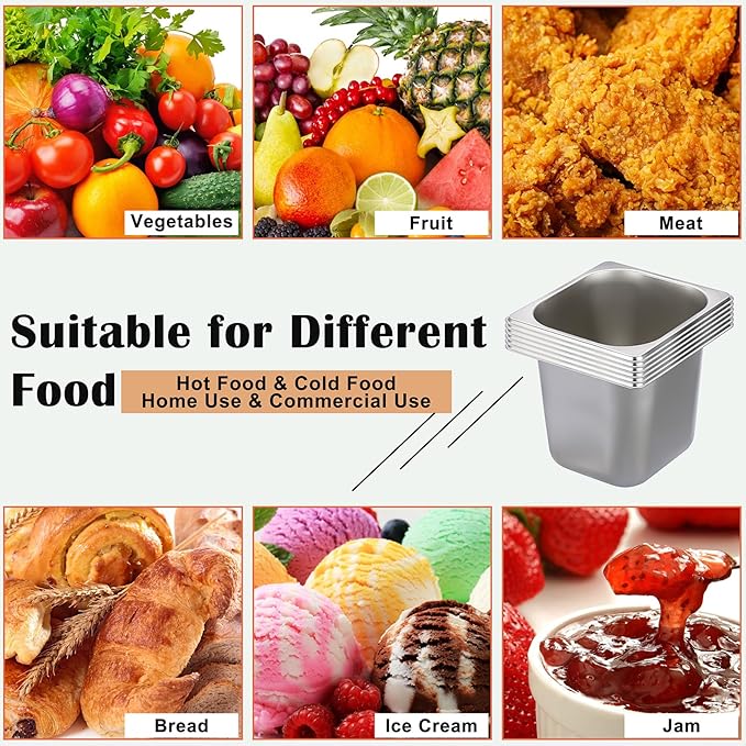 BSTKEY 12 Pack 1/6 Size 6 Inch Deep Hotel Pan, Stainless Steel Steam Table Pans, Stackable Catering Pan Commercial Food Pans for Kitchen Restaurant Buffet Party Supplies