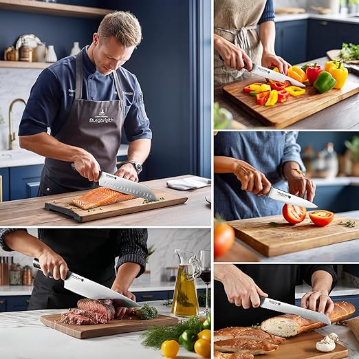 Knife Block Set: Ultra Sharp Kitchen Knife Set with Block and Sharpener, 15 Piecs Full Tang German Stainless Steel Professional Knife Set with Ergonomic Handle, Christmas Gift
