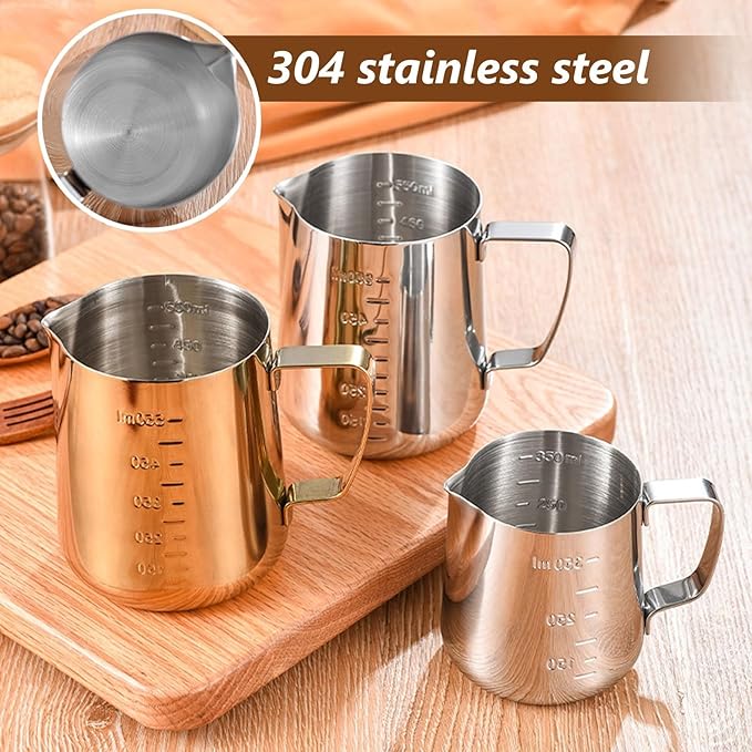 Milk Frothing Pitcher Cappuccino Coffee Milk Frother Cups Stainless Steel,12oz/20oz/34oz Steaming Pitcher Coffee Bar Espresso Machine Accessories Milk Jug,Measurements Inside(size:20oz)