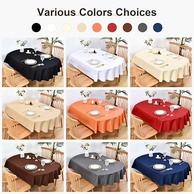 Wolkemer Small Oval Tablecloth 52 x 70 Inch Washable Fabric Table Cloth Solid Black Table Cover for Dining Wedding Party Banquet Tabletop Decoration