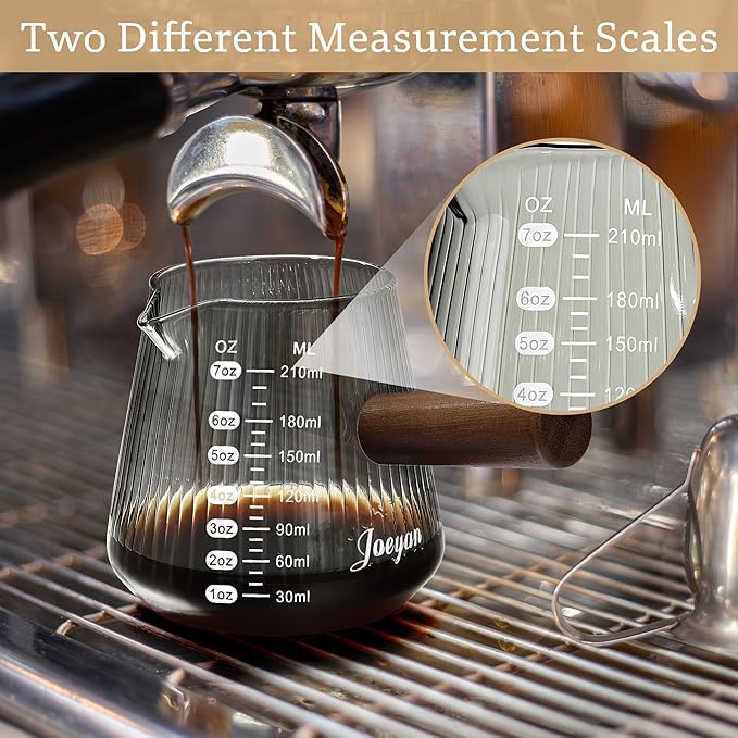 Joeyan 7 oz Espresso Cups, Glass Measuring Cup, Espresso Shot Glass with V-Shaped Mouth and Handle, Gray Origami Style Milk Frothing Pitcher, Espresso Machine Coffee Bar Accessories