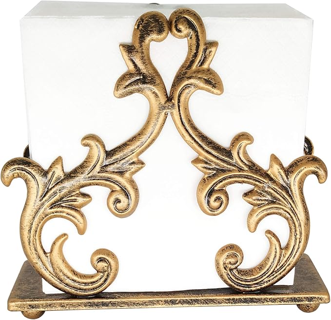 Owlgift Baroque Bronze Napkin Holder – Decorative Metal Tissue Rack for Tabletop, Mail, or Bill Organizer – 6 x 2 x 5.3 Inches, Rustic Finish for Home or Restaurant Use
