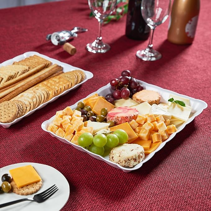 Plasticpro Plastic Serving Trays - Serving Platters Rectangle 9X13 Disposable Party Dish 12 White