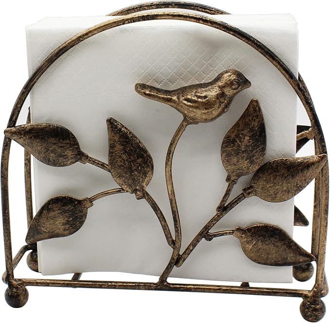 Cast Iron Bird & Tree Classic Napkin Holder/Tabletop Freestanding Tissue Dispenser, Bronze