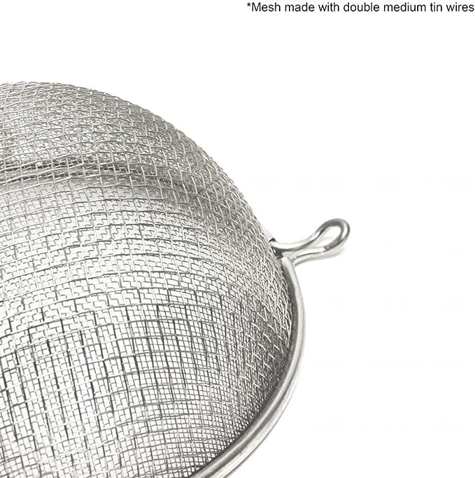 TrueCraftware- 6-Inch Double Medium Tin Mesh Strainer 6-3/4" Handle Length Wooden Handle- Kitchen Utensil Food Strainer Skimmer Spoon for Cooking Sieve Sifters Rice Quinoa Pasta Fruits Vegetable
